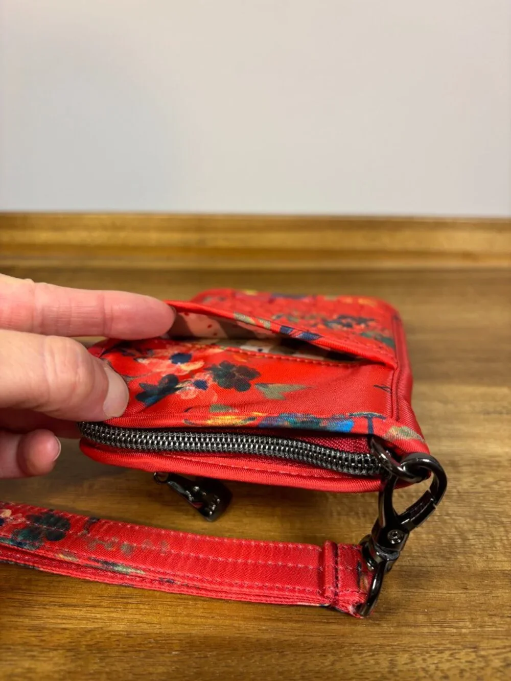 Lug Tandem Orange Floral Quilted Nylon Zippered Wallet